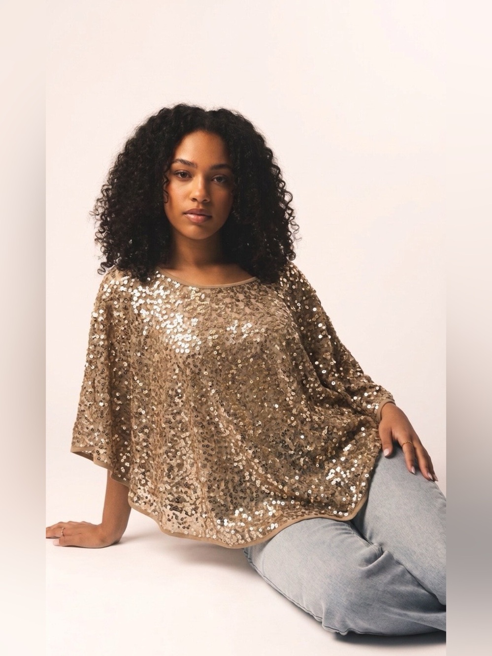 Chico's Gold Sequin Poncho Top